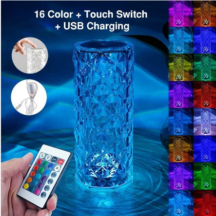 Lampe de table créative en cristal et diamant rechargeable en acrylique pour chambre à coucher