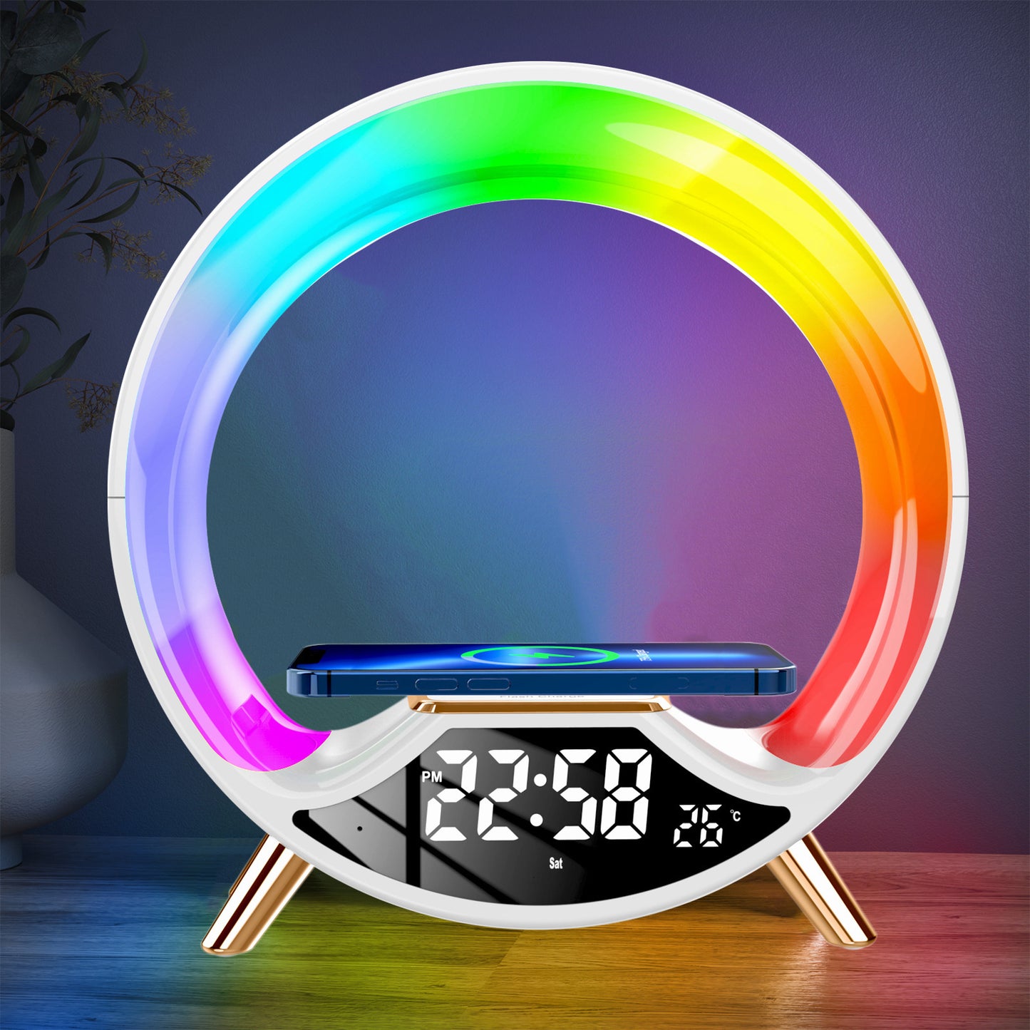 O Light Haut-parleur Bluetooth multifonction 3 en 1 avec chargement sans fil et veilleuse