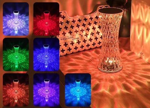 Lampe de table créative en cristal et diamant rechargeable en acrylique pour chambre à coucher