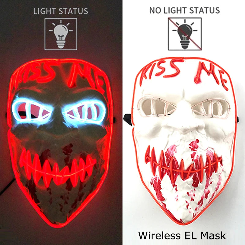 Wireless Halloween Scary Party Purge Mask with Neon Light Luminous LED Rave Mask Cosplay Accessories Festival Horror Car Décor