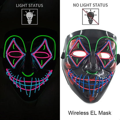 Wireless Halloween Scary Party Purge Mask with Neon Light Luminous LED Rave Mask Cosplay Accessories Festival Horror Car Décor