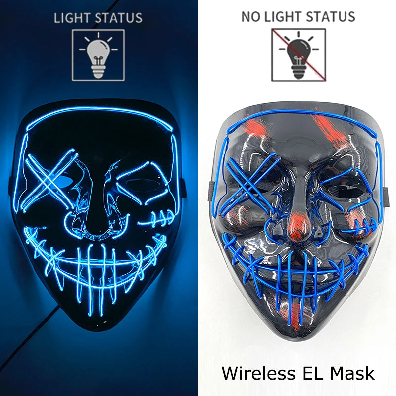 Wireless Halloween Scary Party Purge Mask with Neon Light Luminous LED Rave Mask Cosplay Accessories Festival Horror Car Décor