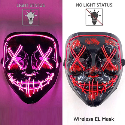 Wireless Halloween Scary Party Purge Mask with Neon Light Luminous LED Rave Mask Cosplay Accessories Festival Horror Car Décor