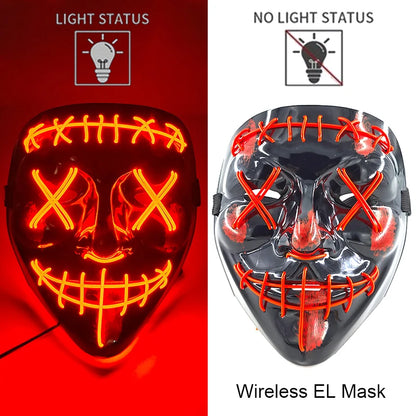 Wireless Halloween Scary Party Purge Mask with Neon Light Luminous LED Rave Mask Cosplay Accessories Festival Horror Car Décor