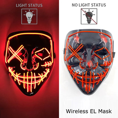 Wireless Halloween Scary Party Purge Mask with Neon Light Luminous LED Rave Mask Cosplay Accessories Festival Horror Car Décor