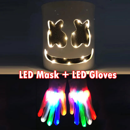 DJ Marshmello Light LED Mask Colorful Neon LED Gloves Halloween Carnival Glow Party Masquerade DIY Glowing Mask Cosplay Décor