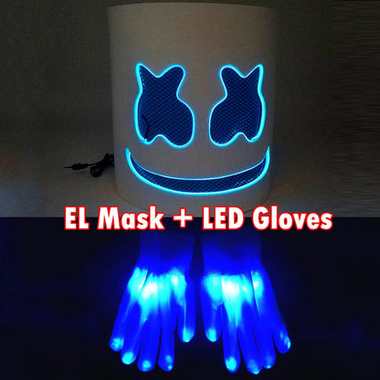 DJ Marshmello Light LED Mask Colorful Neon LED Gloves Halloween Carnival Glow Party Masquerade DIY Glowing Mask Cosplay Décor
