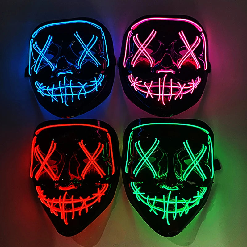 Wireless Halloween Scary Party Purge Mask with Neon Light Luminous LED Rave Mask Cosplay Accessories Festival Horror Car Décor