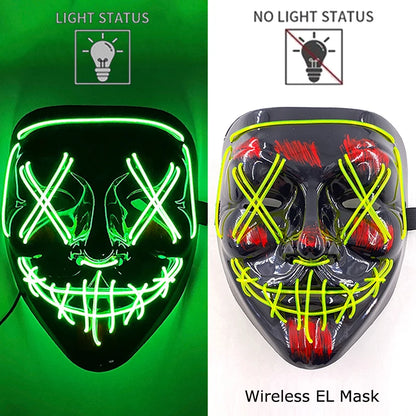 Wireless Halloween Scary Party Purge Mask with Neon Light Luminous LED Rave Mask Cosplay Accessories Festival Horror Car Décor
