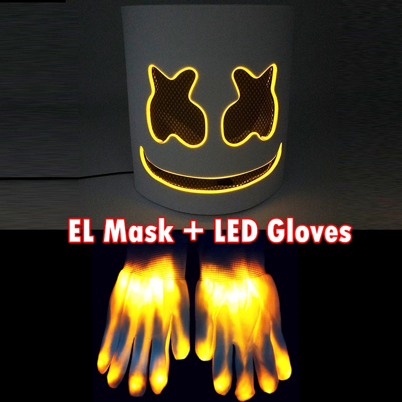 DJ Marshmello Light LED Mask Colorful Neon LED Gloves Halloween Carnival Glow Party Masquerade DIY Glowing Mask Cosplay Décor