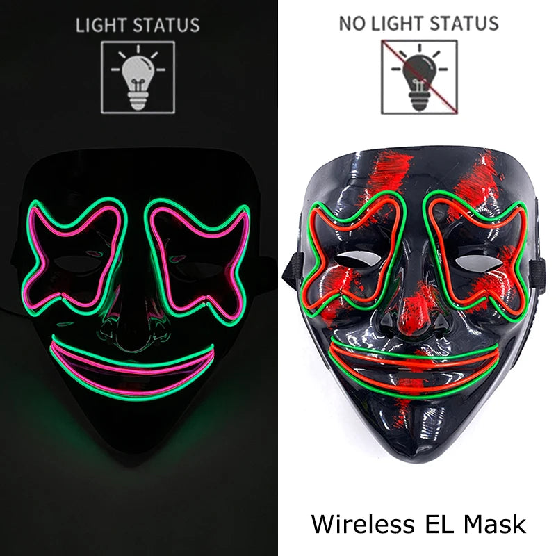 Wireless Halloween Scary Party Purge Mask with Neon Light Luminous LED Rave Mask Cosplay Accessories Festival Horror Car Décor