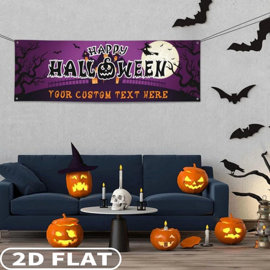 1pc Personalized Purple Happy Halloween Banner, Custom with Any Text, Ideal for Indoor/Outdoor Garden, Fence, Yard Decorations