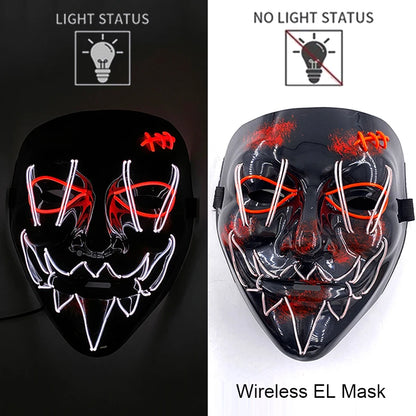 Wireless Halloween Scary Party Purge Mask with Neon Light Luminous LED Rave Mask Cosplay Accessories Festival Horror Car Décor