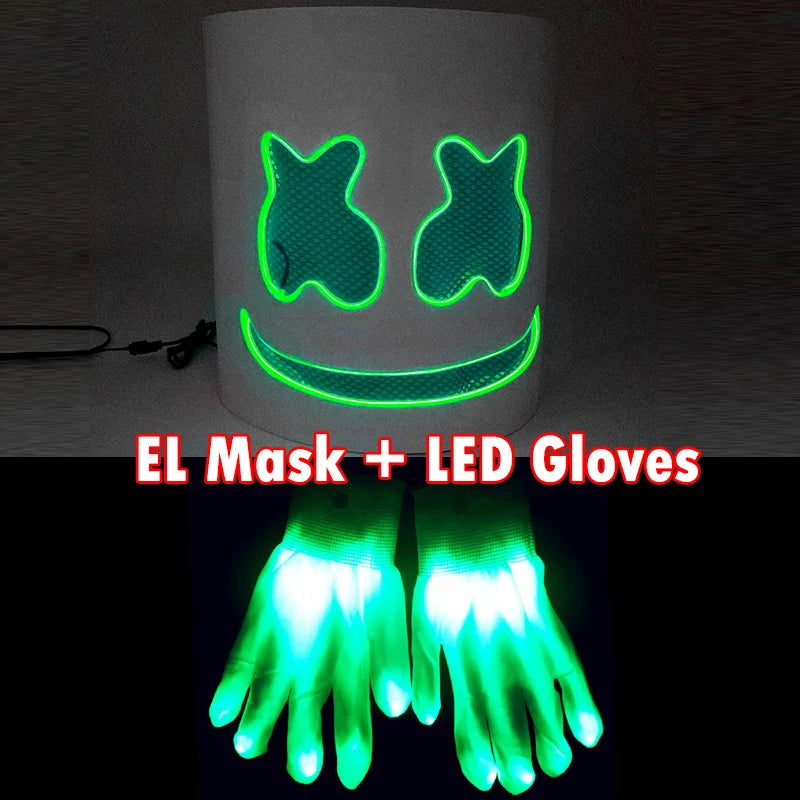 DJ Marshmello Light LED Mask Colorful Neon LED Gloves Halloween Carnival Glow Party Masquerade DIY Glowing Mask Cosplay Décor
