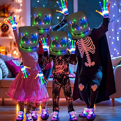 DJ Marshmello Light LED Mask Colorful Neon LED Gloves Halloween Carnival Glow Party Masquerade DIY Glowing Mask Cosplay Décor