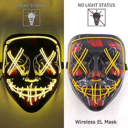 Wireless Halloween Scary Party Purge Mask with Neon Light Luminous LED Rave Mask Cosplay Accessories Festival Horror Car Décor