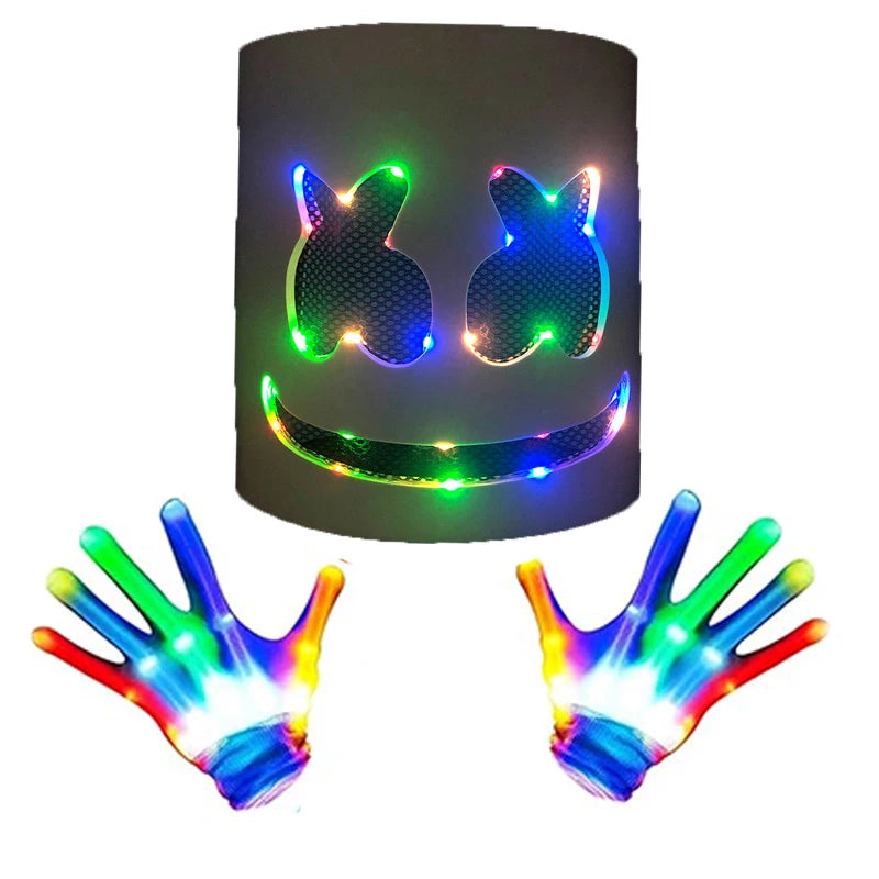 DJ Marshmello Light LED Mask Colorful Neon LED Gloves Halloween Carnival Glow Party Masquerade DIY Glowing Mask Cosplay Décor