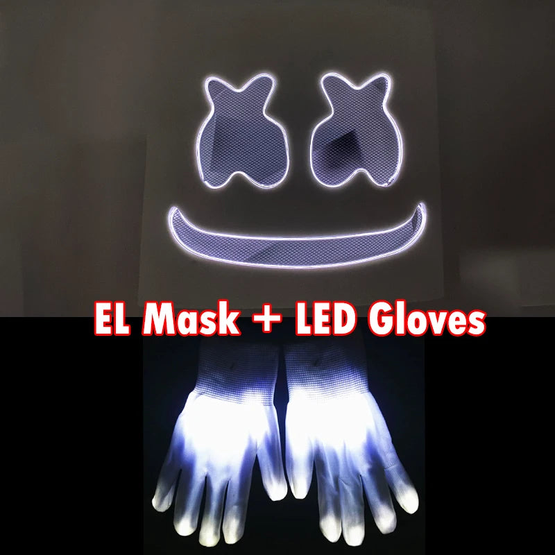 DJ Marshmello Light LED Mask Colorful Neon LED Gloves Halloween Carnival Glow Party Masquerade DIY Glowing Mask Cosplay Décor