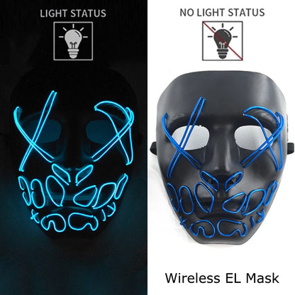 Wireless Halloween Scary Party Purge Mask with Neon Light Luminous LED Rave Mask Cosplay Accessories Festival Horror Car Décor