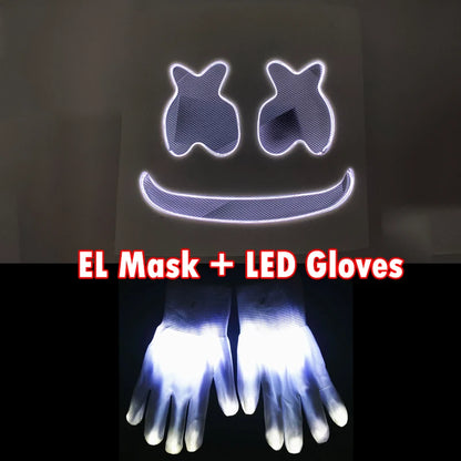 DJ Marshmello Light LED Mask Colorful Neon LED Gloves Halloween Carnival Glow Party Masquerade DIY Glowing Mask Cosplay Décor