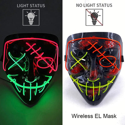 Wireless Halloween Scary Party Purge Mask with Neon Light Luminous LED Rave Mask Cosplay Accessories Festival Horror Car Décor