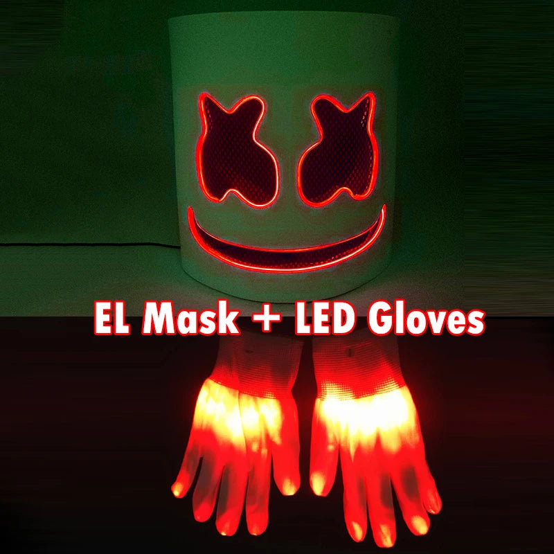 DJ Marshmello Light LED Mask Colorful Neon LED Gloves Halloween Carnival Glow Party Masquerade DIY Glowing Mask Cosplay Décor