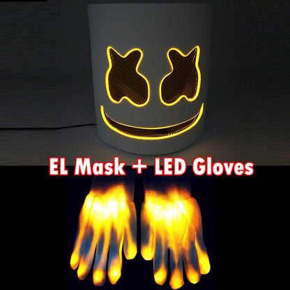 DJ Marshmello Light LED Mask Colorful Neon LED Gloves Halloween Carnival Glow Party Masquerade DIY Glowing Mask Cosplay Décor