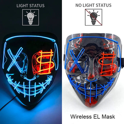 Wireless Halloween Scary Party Purge Mask with Neon Light Luminous LED Rave Mask Cosplay Accessories Festival Horror Car Décor