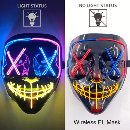 Wireless Halloween Scary Party Purge Mask with Neon Light Luminous LED Rave Mask Cosplay Accessories Festival Horror Car Décor