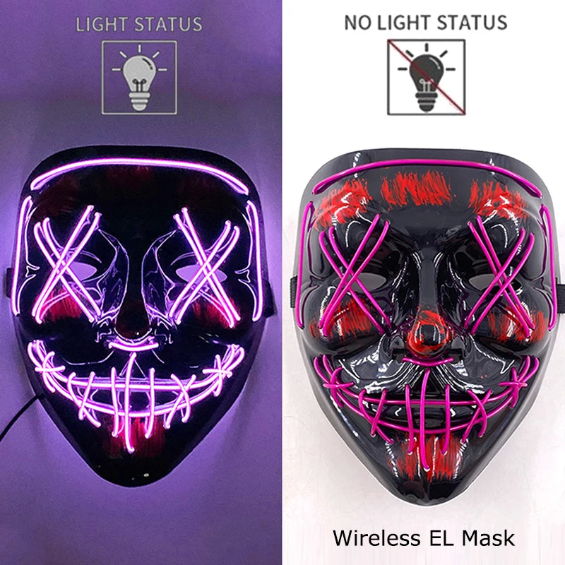 Wireless Halloween Scary Party Purge Mask with Neon Light Luminous LED Rave Mask Cosplay Accessories Festival Horror Car Décor