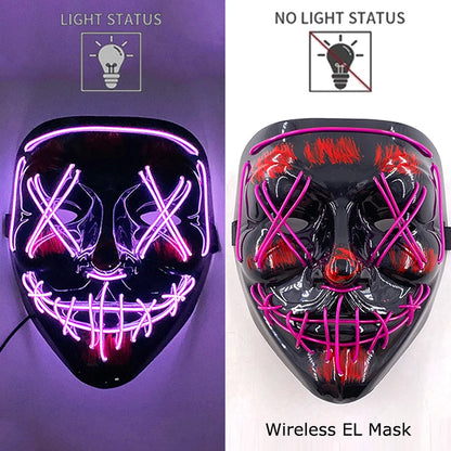 Wireless Halloween Scary Party Purge Mask with Neon Light Luminous LED Rave Mask Cosplay Accessories Festival Horror Car Décor