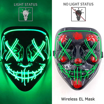 Wireless Halloween Scary Party Purge Mask with Neon Light Luminous LED Rave Mask Cosplay Accessories Festival Horror Car Décor
