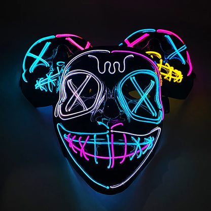 Wireless Halloween Scary Party Purge Mask with Neon Light Luminous LED Rave Mask Cosplay Accessories Festival Horror Car Décor