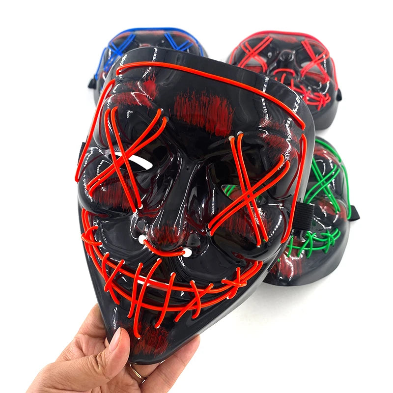 Wireless Halloween Scary Party Purge Mask with Neon Light Luminous LED Rave Mask Cosplay Accessories Festival Horror Car Décor