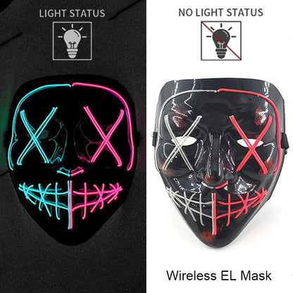 Wireless Halloween Scary Party Purge Mask with Neon Light Luminous LED Rave Mask Cosplay Accessories Festival Horror Car Décor