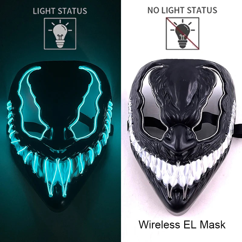 Wireless Halloween Scary Party Purge Mask with Neon Light Luminous LED Rave Mask Cosplay Accessories Festival Horror Car Décor
