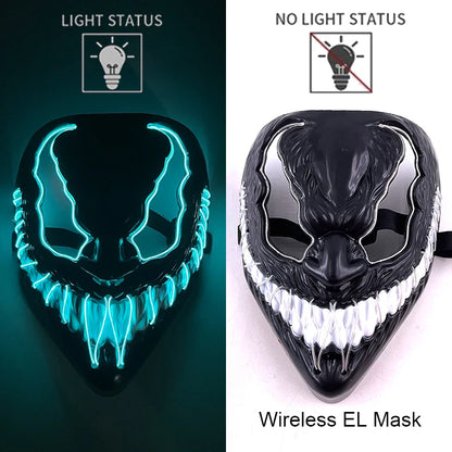 Wireless Halloween Scary Party Purge Mask with Neon Light Luminous LED Rave Mask Cosplay Accessories Festival Horror Car Décor