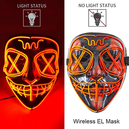 Wireless Halloween Scary Party Purge Mask with Neon Light Luminous LED Rave Mask Cosplay Accessories Festival Horror Car Décor