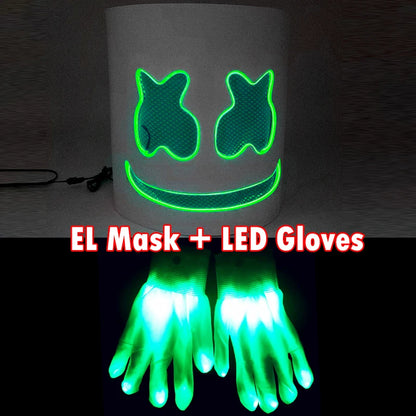 DJ Marshmello Light LED Mask Colorful Neon LED Gloves Halloween Carnival Glow Party Masquerade DIY Glowing Mask Cosplay Décor