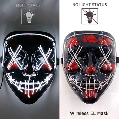 Wireless Halloween Scary Party Purge Mask with Neon Light Luminous LED Rave Mask Cosplay Accessories Festival Horror Car Décor