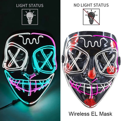 Wireless Halloween Scary Party Purge Mask with Neon Light Luminous LED Rave Mask Cosplay Accessories Festival Horror Car Décor