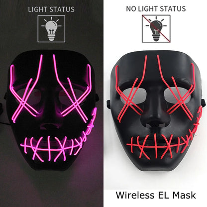 Wireless Halloween Scary Party Purge Mask with Neon Light Luminous LED Rave Mask Cosplay Accessories Festival Horror Car Décor