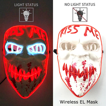 Wireless Halloween Scary Party Purge Mask with Neon Light Luminous LED Rave Mask Cosplay Accessories Festival Horror Car Décor