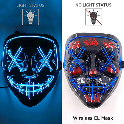 Wireless Halloween Scary Party Purge Mask with Neon Light Luminous LED Rave Mask Cosplay Accessories Festival Horror Car Décor