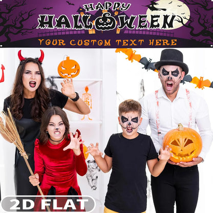 1pc Personalized Purple Happy Halloween Banner, Custom with Any Text, Ideal for Indoor/Outdoor Garden, Fence, Yard Decorations