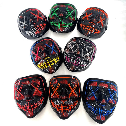 Wireless Halloween Scary Party Purge Mask with Neon Light Luminous LED Rave Mask Cosplay Accessories Festival Horror Car Décor