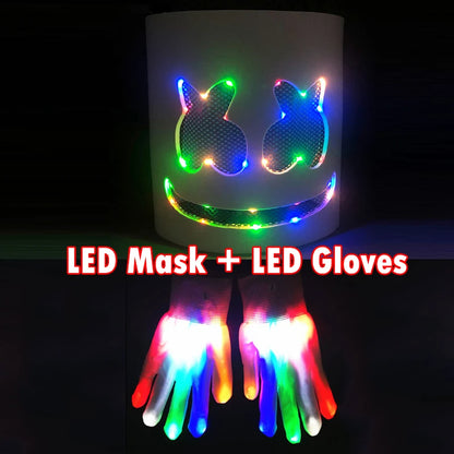 DJ Marshmello Light LED Mask Colorful Neon LED Gloves Halloween Carnival Glow Party Masquerade DIY Glowing Mask Cosplay Décor