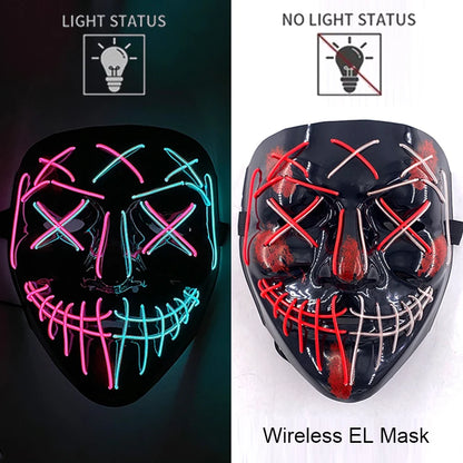Wireless Halloween Scary Party Purge Mask with Neon Light Luminous LED Rave Mask Cosplay Accessories Festival Horror Car Décor