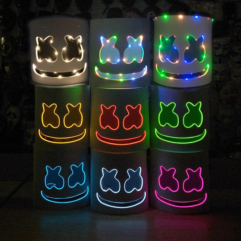 DJ Marshmello Light LED Mask Colorful Neon LED Gloves Halloween Carnival Glow Party Masquerade DIY Glowing Mask Cosplay Décor