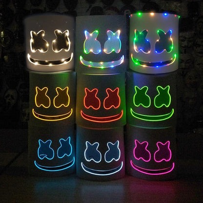 DJ Marshmello Light LED Mask Colorful Neon LED Gloves Halloween Carnival Glow Party Masquerade DIY Glowing Mask Cosplay Décor